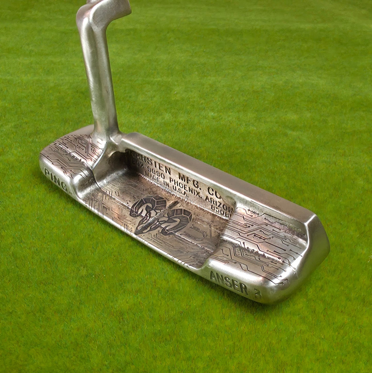 Custom Engraved Ping Anser 3 Golf Putter - Circuit Board & Ram Skull