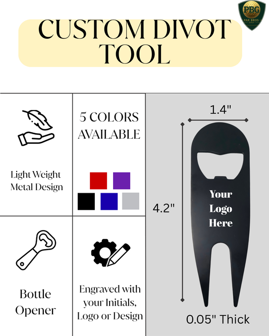 Custom Divot Tool with Bottle Opener; Avilable in Red, Black, Blue, Purple, Silver