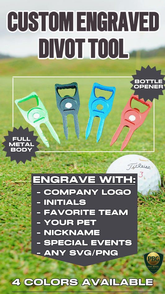 Custom Divot Tool with Bottle Opener and Ball Marker Holder; Available in Blue, Black, Red, Green