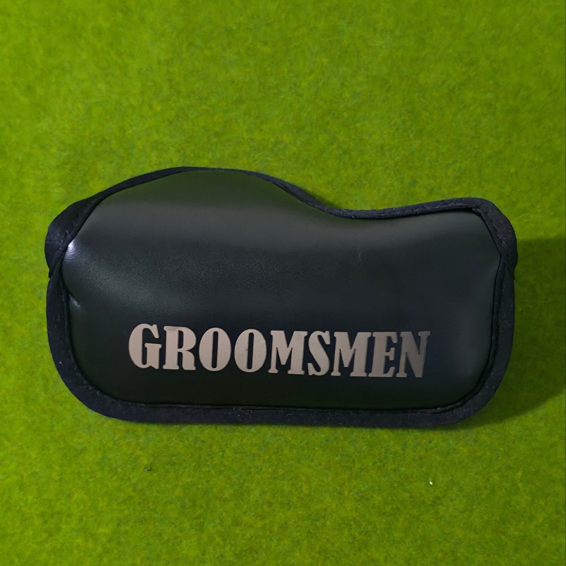 Black golf club putter blade head cover with 'GROOMSMEN' text on a green background
groomsmen golf gift
personalized putter set
wedding party golf gift
custom golf gift for men
engraved groomsmen gift
last minute wedding gift
golf gift box for groomsman
bachelor party golf gift
groom gift for groomsmen
golf accessories gift set