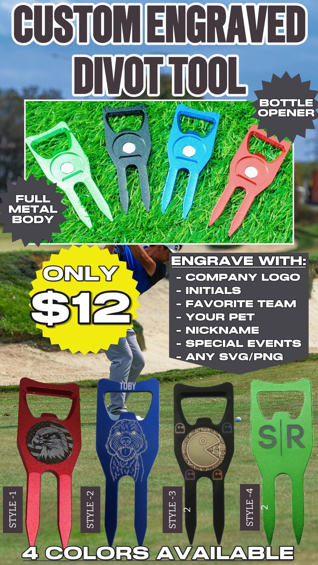Engrave your own Divot Tool with Bottle Opener and Ball Marker Holder