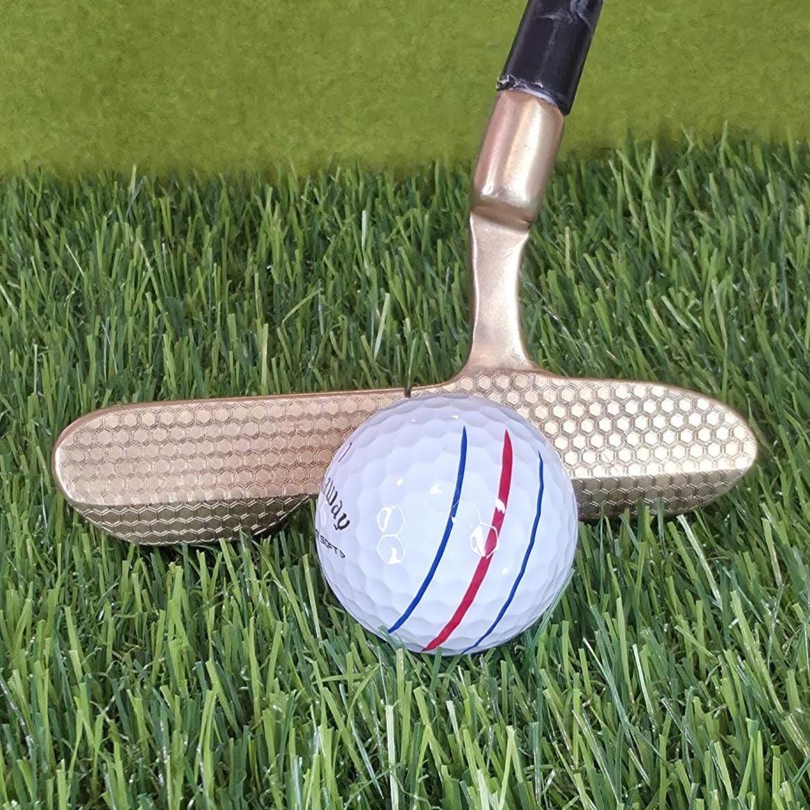 brass golf putter with full-face laser engraving