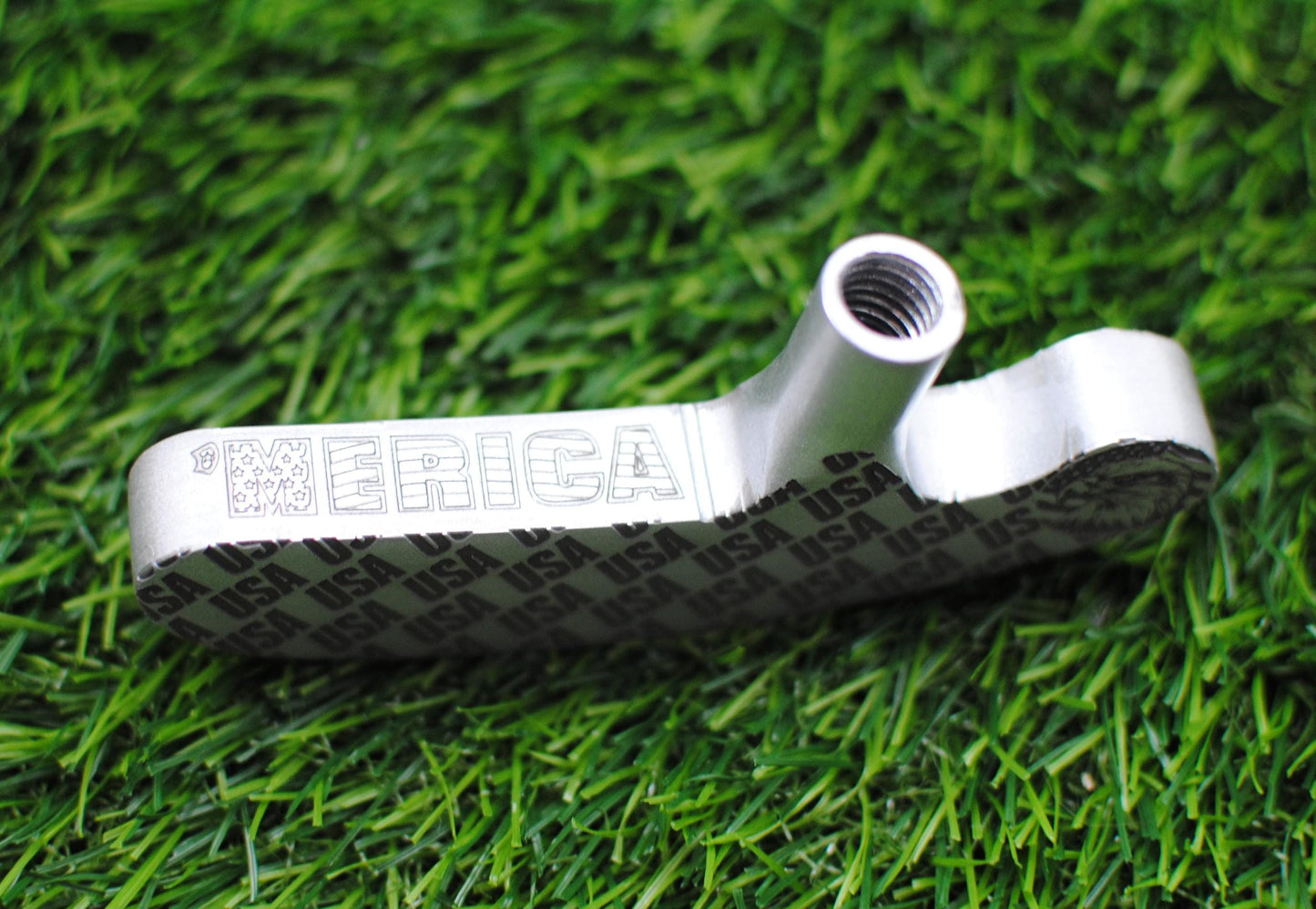Custom engraved USA putter featuring American flag design on the back and “USA” pattern with a bald eagle on the face. Patriotic golf club perfect for players, collectors, and gift-giving. Unique laser engraved putter designed for performance and style. Ideal gift for Father’s Day, July 4th, Memorial Day, veterans, or military retirement. A one-of-a-kind patriotic golf accessory that combines precision craftsmanship with American pride. usa golf putter american flag putter engraved golf club USA