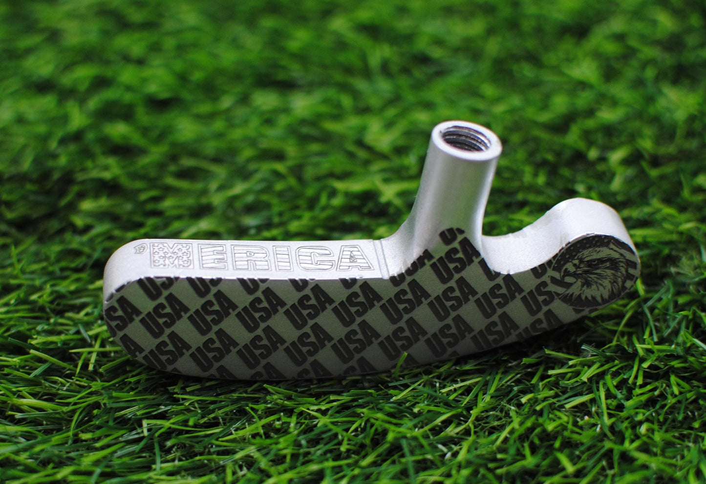 Custom engraved USA putter featuring American flag design on the back and “USA” pattern with a bald eagle on the face. Patriotic golf club perfect for players, collectors, and gift-giving. Unique laser engraved putter designed for performance and style. Ideal gift for Father’s Day, July 4th, Memorial Day, veterans, or military retirement. A one-of-a-kind patriotic golf accessory that combines precision craftsmanship with American pride. usa golf putter american flag putter engraved golf club USA