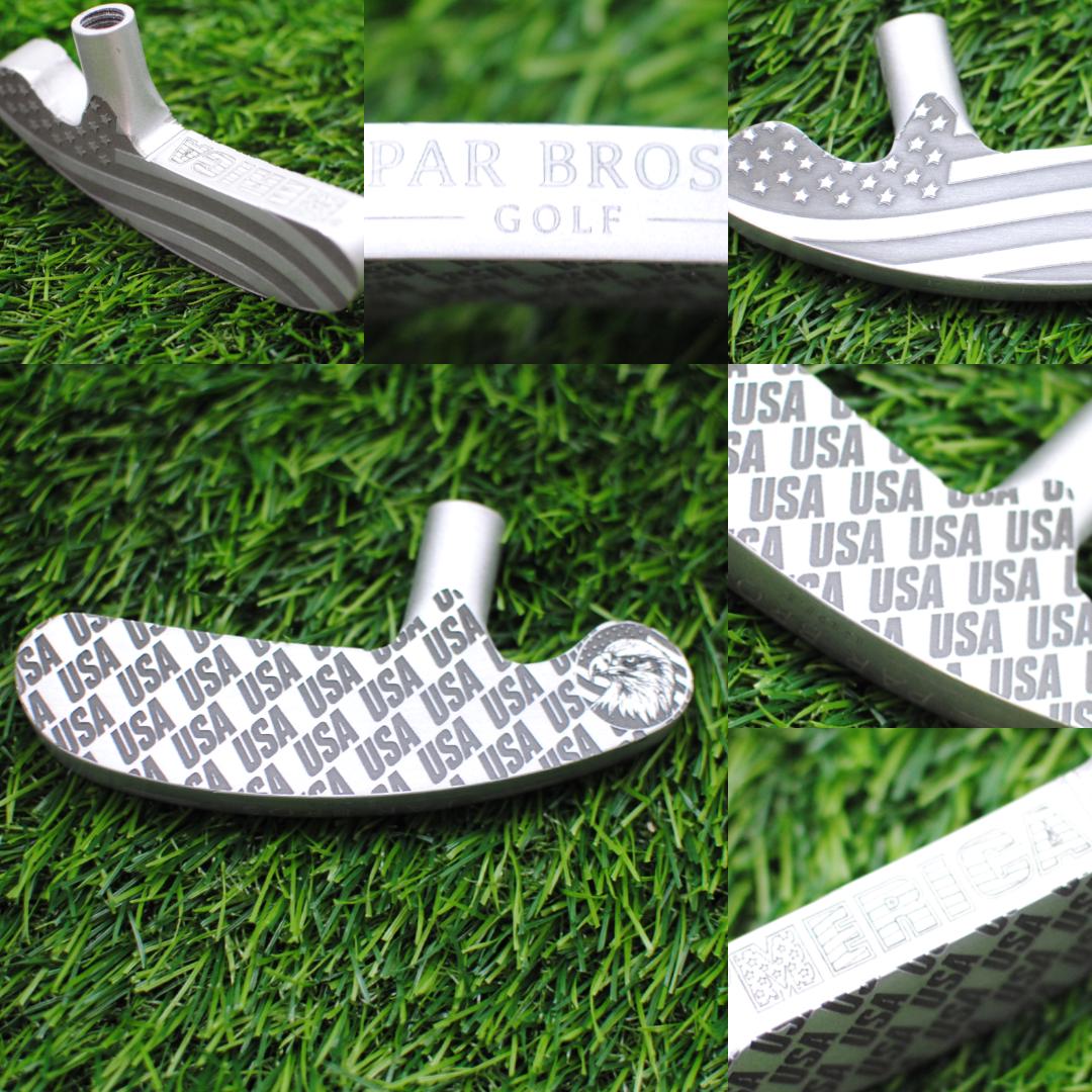 Custom engraved USA putter featuring American flag design on the back and “USA” pattern with a bald eagle on the face. Patriotic golf club perfect for players, collectors, and gift-giving. Unique laser engraved putter designed for performance and style. Ideal gift for Father’s Day, July 4th, Memorial Day, veterans, or military retirement. A one-of-a-kind patriotic golf accessory that combines precision craftsmanship with American pride. usa golf putter american flag putter engraved golf club USA