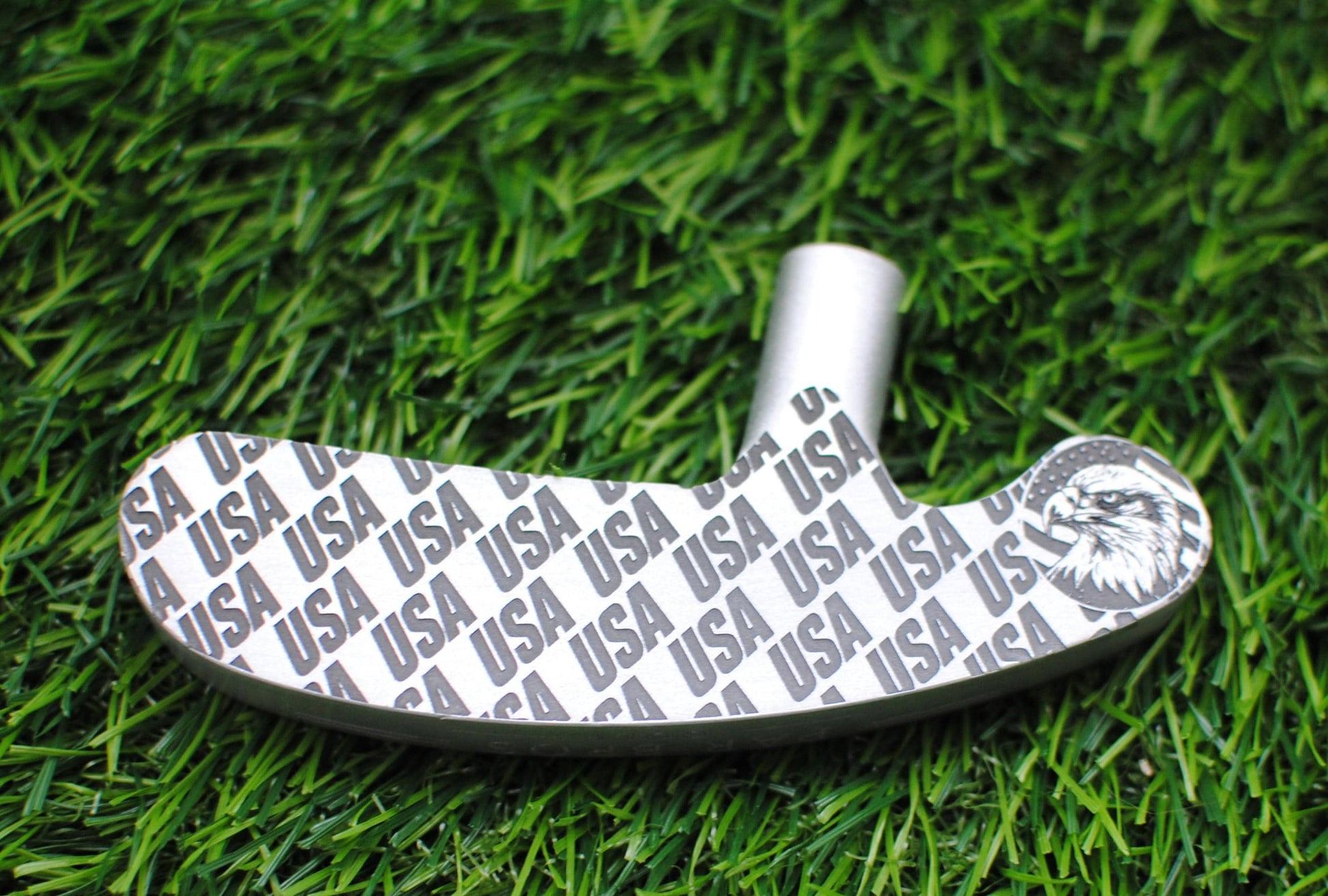 Custom engraved USA putter featuring American flag design on the back and “USA” pattern with a bald eagle on the face. Patriotic golf club perfect for players, collectors, and gift-giving. Unique laser engraved putter designed for performance and style. Ideal gift for Father’s Day, July 4th, Memorial Day, veterans, or military retirement. A one-of-a-kind patriotic golf accessory that combines precision craftsmanship with American pride. usa golf putter american flag putter engraved golf club USA