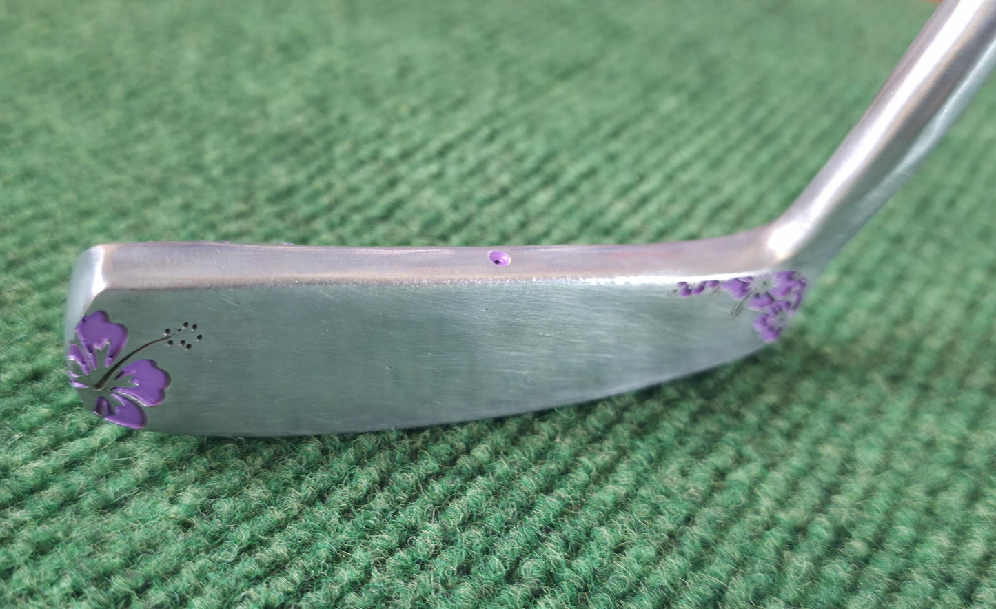 Custom Engraved Floral Golf Putter Head, Purple Hibiscus Blade Golf Gift